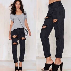 One Teaspoon Awesome Baggies Boyfriend Jean Destroyed Ripped Black
